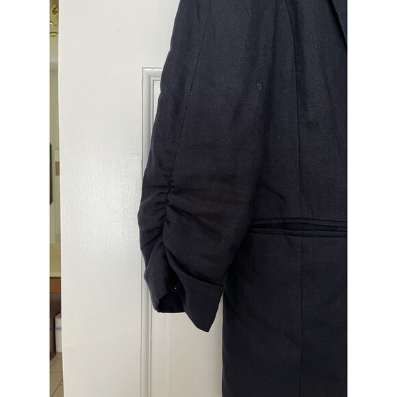 Michael Kors Blazer Womens 8 Navy 100% Linen Scrunch Sleeve Jacket Office Gold - Picture 3 of 8